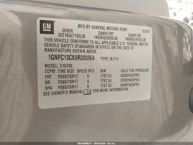 Продажа на аукционе авто 2009 Chevrolet Tahoe Ls, vin: 1GNFC13CX9R200364, номер лота: 45966371