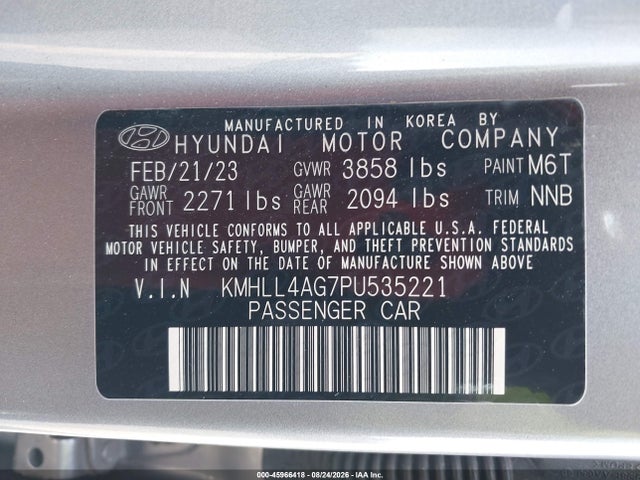 Aukcja sprzedaży 2023 Hyundai Elantra Se, vin: KMHLL4AG7PU535221, numer aukcji: 45966418