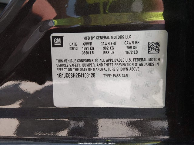 Продаж на аукціоні авто 2014 Chevrolet Sonic Lt Auto, vin: 1G1JC6SH2E4108128, номер лоту: 45966420