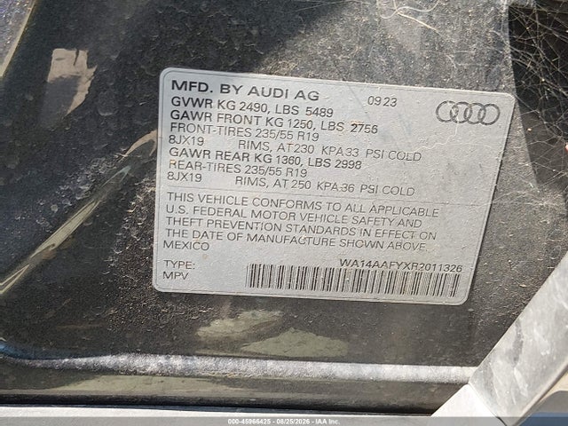 Aukcja sprzedaży 2024 Audi Q5 Sportback Premium 45 Tfsi S Line Quattro S Tronic, vin: WA14AAFYXR2011326, numer aukcji: 45966425