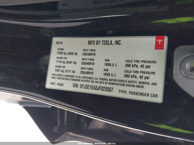 Продажа на аукционе авто 2018 Tesla Model 3 Long Range/mid Range, vin: 5YJ3E1EA3JF023507, номер лота: 45966438