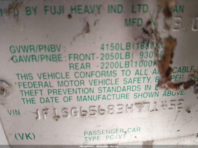 Aukcja sprzedaży 2003 Subaru Forester Xs, vin: JF1SG65683H771452, numer aukcji: 45966441