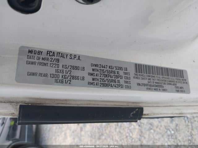 45966446 :رقم المزاد ، ZFBHRFAB4K6M99884 vin ، 2019 Ram Promaster City Tradesman مزاد بيع
