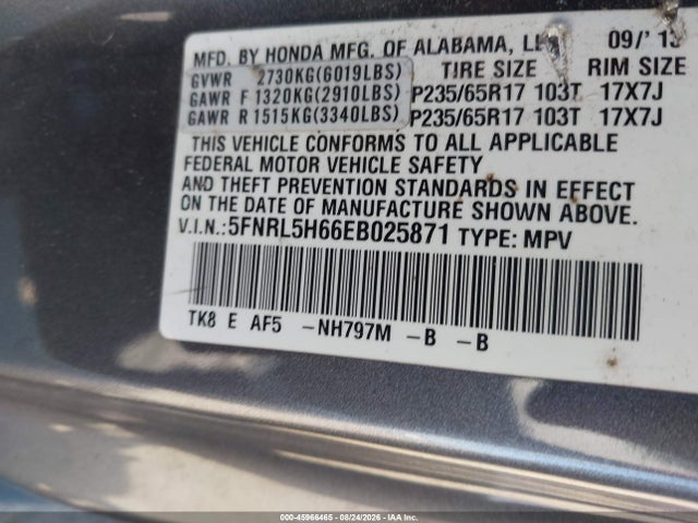 Honda Odyssey Ex-l 2014 5FNRL5H66EB025871 Image 9