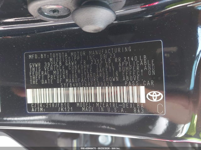 2024 Toyota Corolla Le მანქანა იყიდება აუქციონზე, vin: 5YFB4MDE6RP089828, აუქციონის ნომერი: 45966470