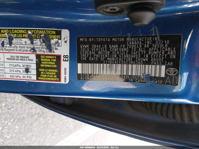 Aukcja sprzedaży 2010 Toyota Corolla Le, vin: 2T1BU4EE0AC366380, numer aukcji: 45966474