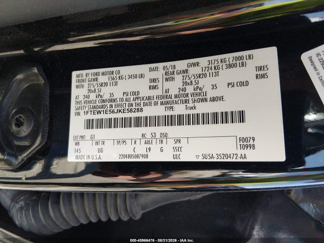 2018 Ford F-150 Xlt მანქანა იყიდება აუქციონზე, vin: 1FTEW1E56JKE58288, აუქციონის ნომერი: 45966476