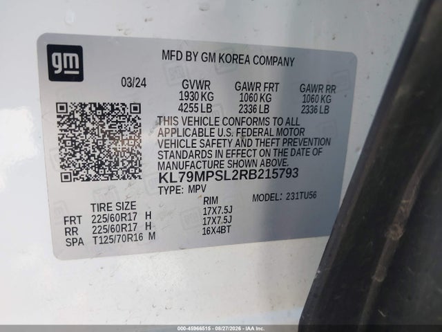 Auction sale of the 2024 Chevrolet Trailblazer Fwd Lt, vin: KL79MPSL2RB215793, lot number: 45966515