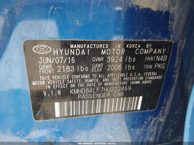 Продаж на аукціоні авто 2017 Hyundai Elantra Se, vin: KMHD84LF7HU222469, номер лоту: 45966534