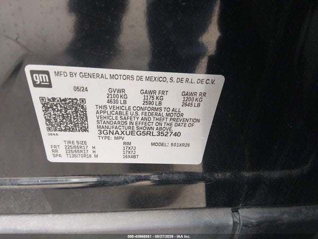 Продаж на аукціоні авто 2024 Chevrolet Equinox Awd Lt, vin: 3GNAXUEG5RL352740, номер лоту: 45966561