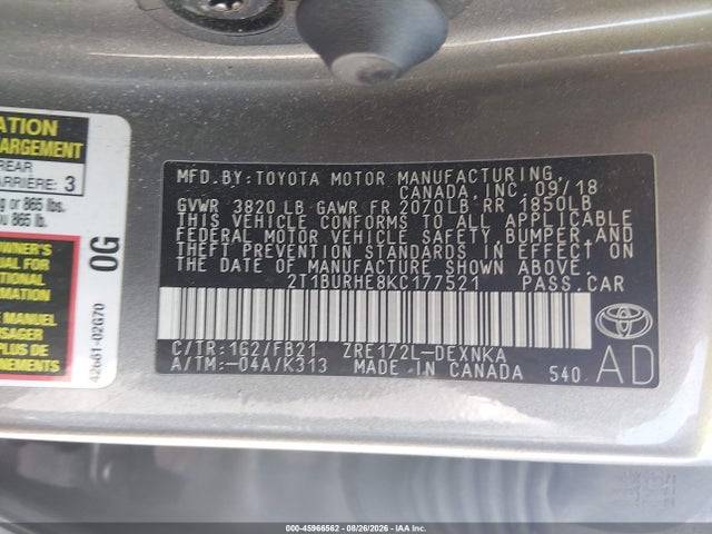 Toyota COROLLA LE 2019 2T1BURHE8KC177521 Image 9