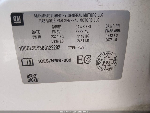 Продажа на аукционе авто 2011 Cadillac Cts Performance, vin: 1G6DL5EY5B0122282, номер лота: 45966575