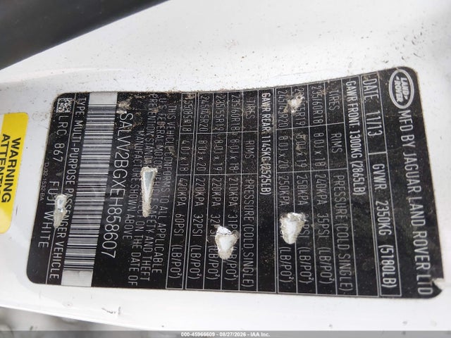 Aukcja sprzedaży 2014 Land Rover Range Rover Evoque Prestige, vin: SALVV2BGXEH858607, numer aukcji: 45966609