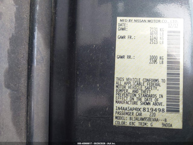 Aukcja sprzedaży 2013 Nissan Maxima 3.5 Sv, vin: 1N4AA5AP4DC819498, numer aukcji: 45966617