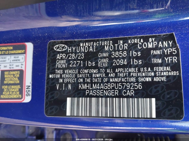 Продаж на аукціоні авто 2023 Hyundai Elantra Sel, vin: KMHLM4AG8PU579256, номер лоту: 45966619