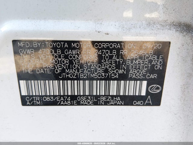 Продажа на аукционе авто 2021 Lexus Is 350 F Sport, vin: JTHGZ1B21M5037154, номер лота: 45966628
