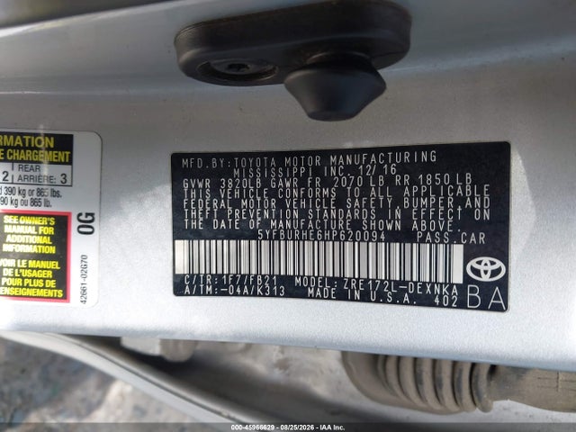 Aukcja sprzedaży 2017 Toyota Corolla Le, vin: 5YFBURHE6HP620094, numer aukcji: 45966629