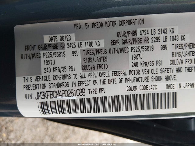 45966656 :رقم المزاد ، JM3KFBCM4P0281089 vin ، 2023 Mazda Cx-5 2.5 S Carbon Edition مزاد بيع
