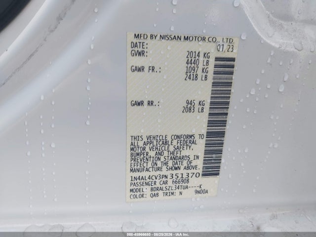 2023 Nissan Altima Sr Vc-turbo Fwd მანქანა იყიდება აუქციონზე, vin: 1N4AL4CV3PN351370, აუქციონის ნომერი: 45966680