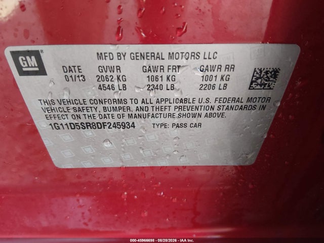 45966698 :رقم المزاد ، 1G11D5SR8DF245934 vin ، 2013 Chevrolet Malibu Eco مزاد بيع