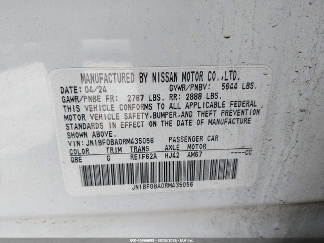 2024 Nissan Ariya Evolve+ მანქანა იყიდება აუქციონზე, vin: JN1BF0BA0RM435056, აუქციონის ნომერი: 45966699