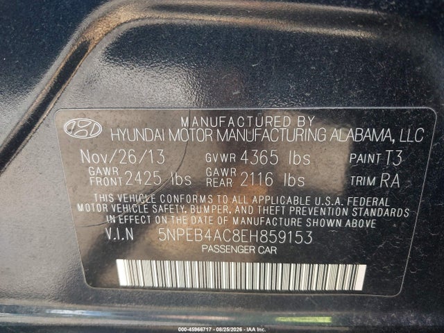 Продажа на аукционе авто 2014 Hyundai Sonata Gls, vin: 5NPEB4AC8EH859153, номер лота: 45966717