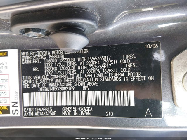 Продаж на аукціоні авто 2007 Toyota 4runner Sr5 Sport, vin: JTEBU14RX78082189, номер лоту: 45966731