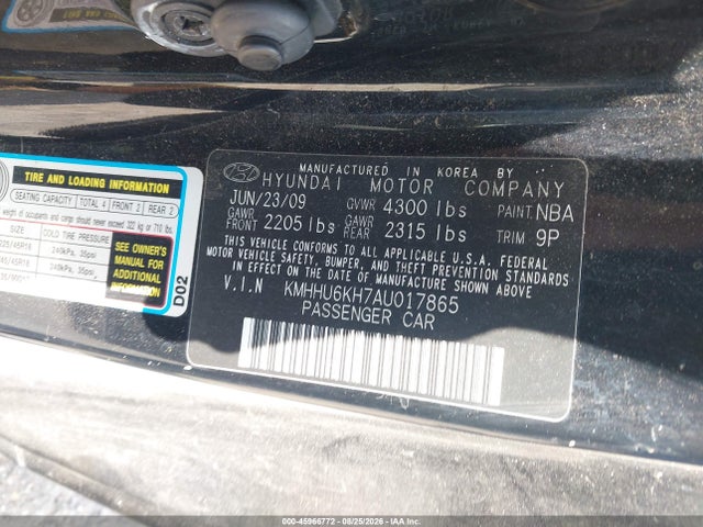 2010 Hyundai Genesis 3.8 მანქანა იყიდება აუქციონზე, vin: KMHHU6KH7AU017865, აუქციონის ნომერი: 45966772