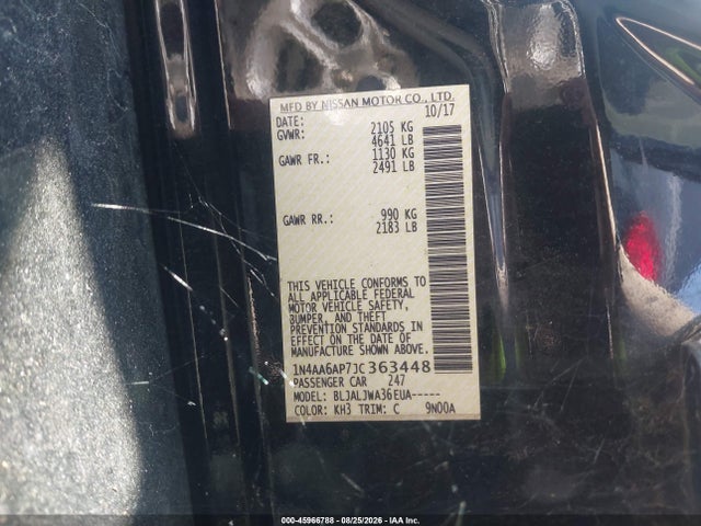 45966788 :رقم المزاد ، 1N4AA6AP7JC363448 vin ، 2018 Nissan Maxima 3.5 Sv مزاد بيع