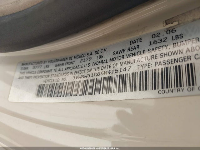 Aukcja sprzedaży 2006 Volkswagen New Beetle 2.5, vin: 3VWRW31C66M415147, numer aukcji: 45966806