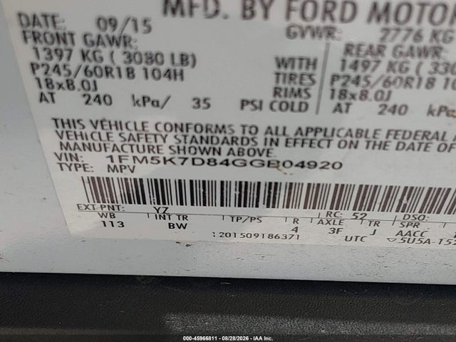 Продажа на аукционе авто 2016 Ford Explorer Xlt, vin: 1FM5K7D84GGB04920, номер лота: 45966811