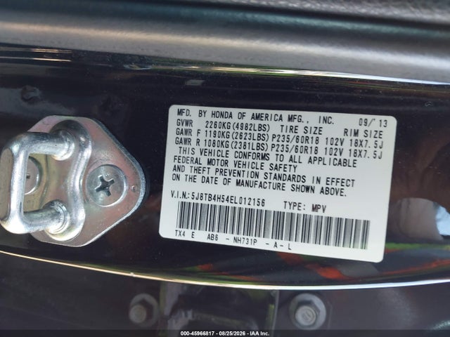 45966817 :رقم المزاد ، 5J8TB4H54EL012156 vin ، 2014 Acura Rdx مزاد بيع