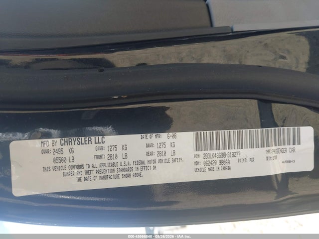 45966840 :رقم المزاد ، 2B3LK43G98H318277 vin ، 2008 Dodge Charger مزاد بيع