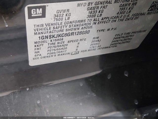 Продаж на аукціоні авто 2016 Chevrolet Suburban Ltz, vin: 1GNSKJKC8GR128080, номер лоту: 45966871