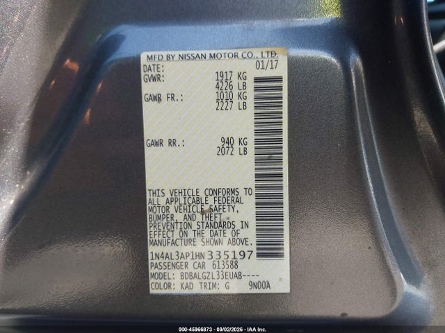 Продаж на аукціоні авто 2017 Nissan Altima 2.5 S, vin: 1N4AL3AP1HN335197, номер лоту: 45966873