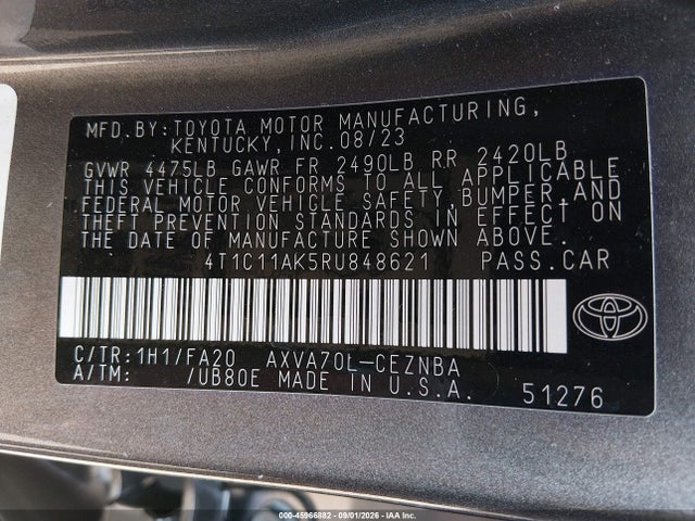 Продажа на аукционе авто 2024 Toyota Camry Le, vin: 4T1C11AK5RU848621, номер лота: 45966882