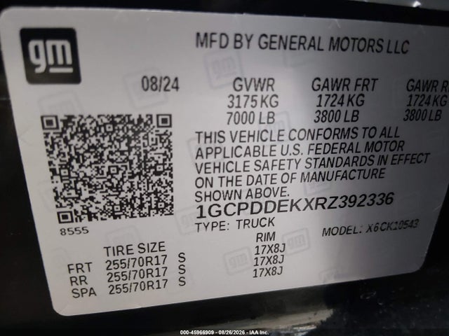 45966909 :رقم المزاد ، 1GCPDDEKXRZ392336 vin ، 2024 Chevrolet Silverado 1500 4wd  Short Bed Lt مزاد بيع