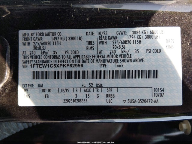 2023 Ford F-150 Xlt მანქანა იყიდება აუქციონზე, vin: 1FTEW1C5XPKF62956, აუქციონის ნომერი: 45966912