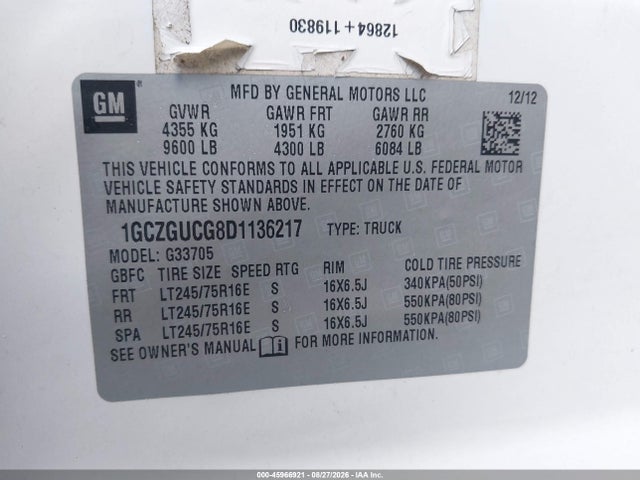 2013 Chevrolet Express 3500 Work Van მანქანა იყიდება აუქციონზე, vin: 1GCZGUCG8D1136217, აუქციონის ნომერი: 45966921