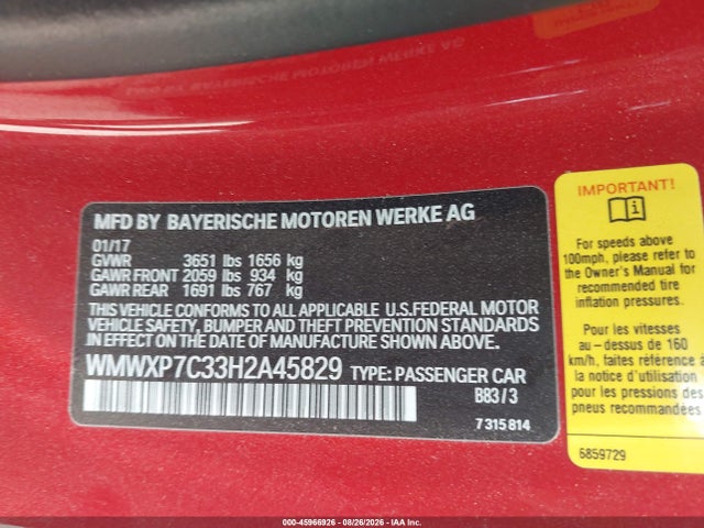 Продажа на аукционе авто 2017 Mini Hardtop Cooper S, vin: WMWXP7C33H2A45829, номер лота: 45966926