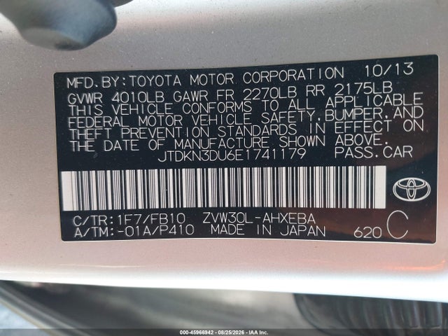 Toyota Prius Two 2014 JTDKN3DU6E1741179 Image 9