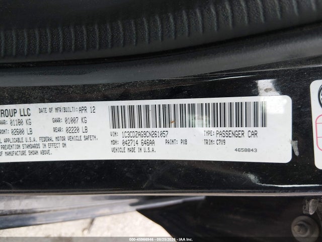 2012 Dodge Avenger Se მანქანა იყიდება აუქციონზე, vin: 1C3CDZAG9CN261057, აუქციონის ნომერი: 45966946