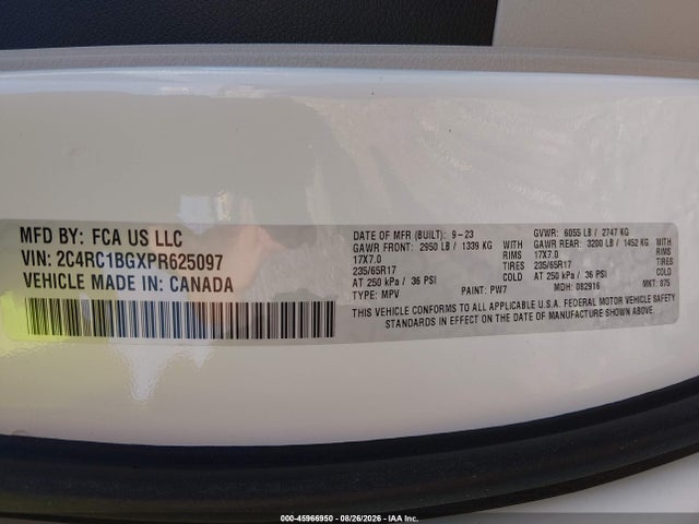 Продажа на аукционе авто 2023 Chrysler Pacifica Touring L, vin: 2C4RC1BGXPR625097, номер лота: 45966950