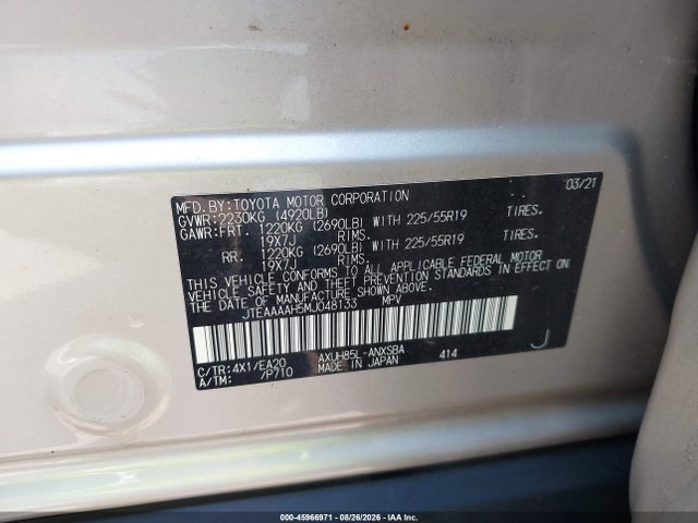 2021 Toyota Venza Limited მანქანა იყიდება აუქციონზე, vin: JTEAAAAH5MJ048133, აუქციონის ნომერი: 45966971
