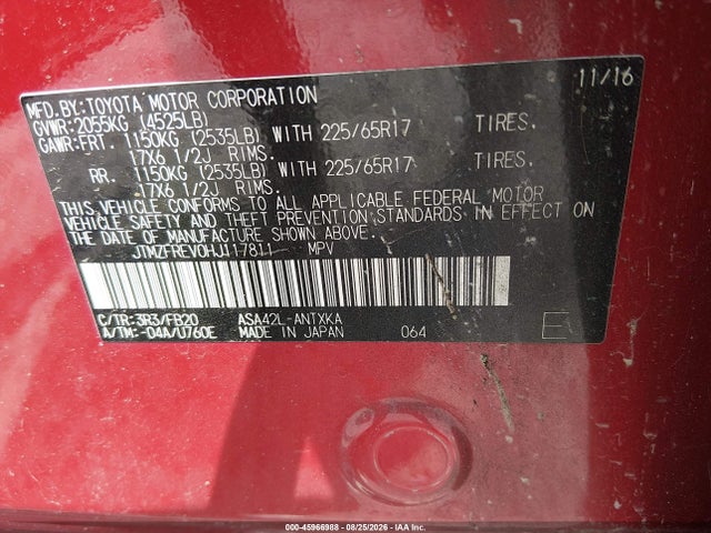 Aukcja sprzedaży 2017 Toyota Rav4 Le, vin: JTMZFREV0HJ117811, numer aukcji: 45966988