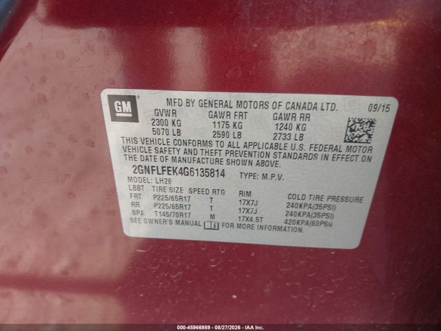 Chevrolet EQUINOX LT 2016 2GNFLFEK4G6135814 Image 9