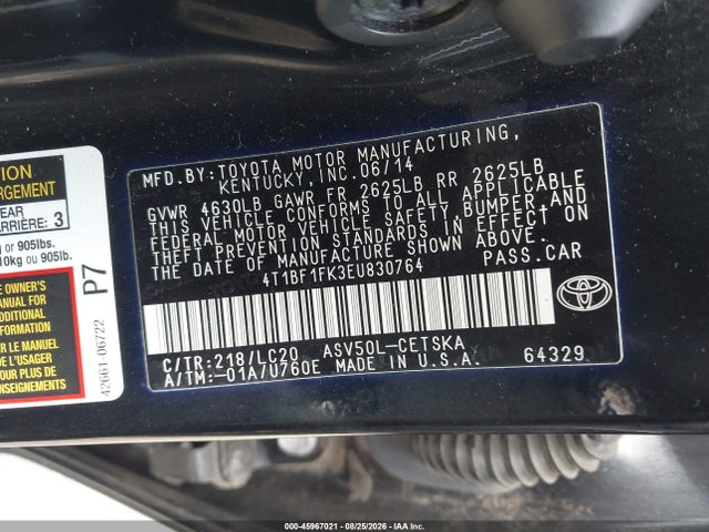 45967021 :رقم المزاد ، 4T1BF1FK3EU830764 vin ، 2014 Toyota Camry Se مزاد بيع