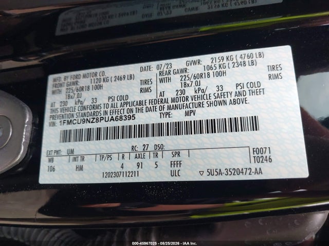 Aukcja sprzedaży 2023 Ford Escape St-line Select, vin: 1FMCU9NZ8PUA68395, numer aukcji: 45967025