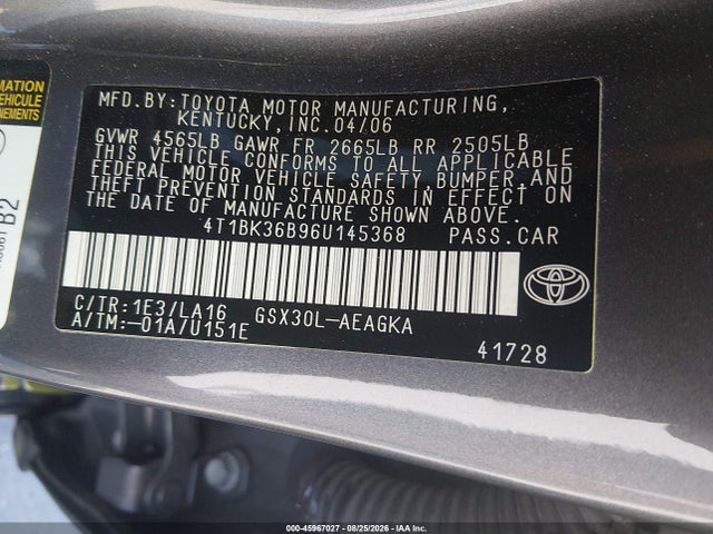 Продажа на аукционе авто 2006 Toyota Avalon Xls, vin: 4T1BK36B96U145368, номер лота: 45967027