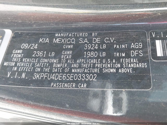 Продажа на аукционе авто 2025 Kia K4 Ex, vin: 3KPFU4DE6SE033302, номер лота: 45967040